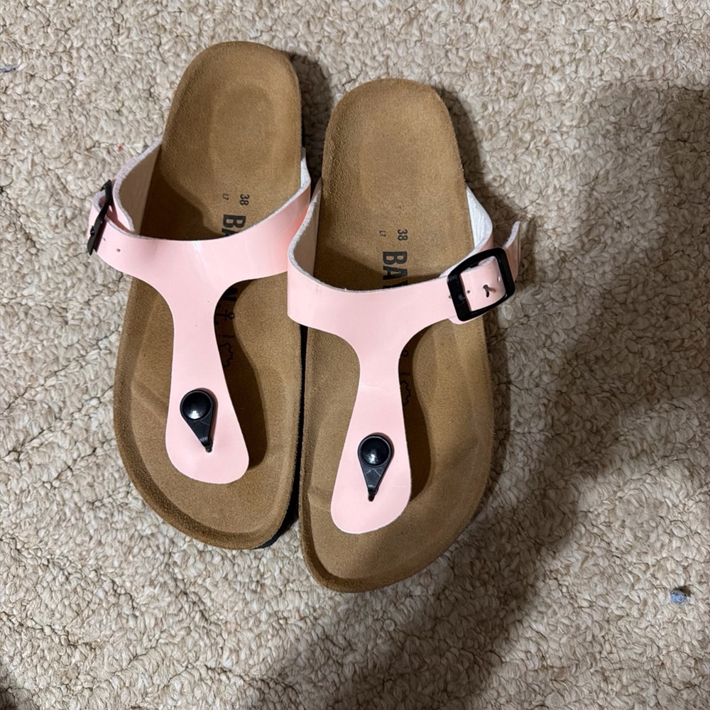Women’s Pink T-strap Sandals with Buckle by Bayton